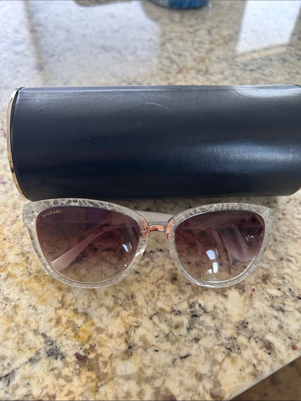Bulgari Clear Mosaic Frame with Pink Gradient Lenses Women's Sunglasses